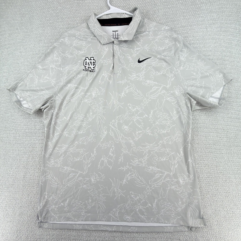 Nike Tiger Woods Dri-FIT ADV Golf Polo Shirt Men's Large Gray Contour Print